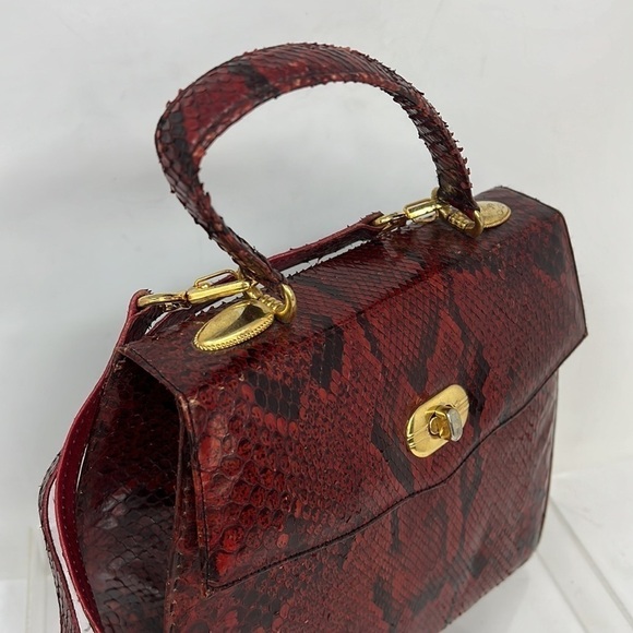 Structured Red Black Snakeskin Handbag Shoulder Bag - Picture 5 of 16